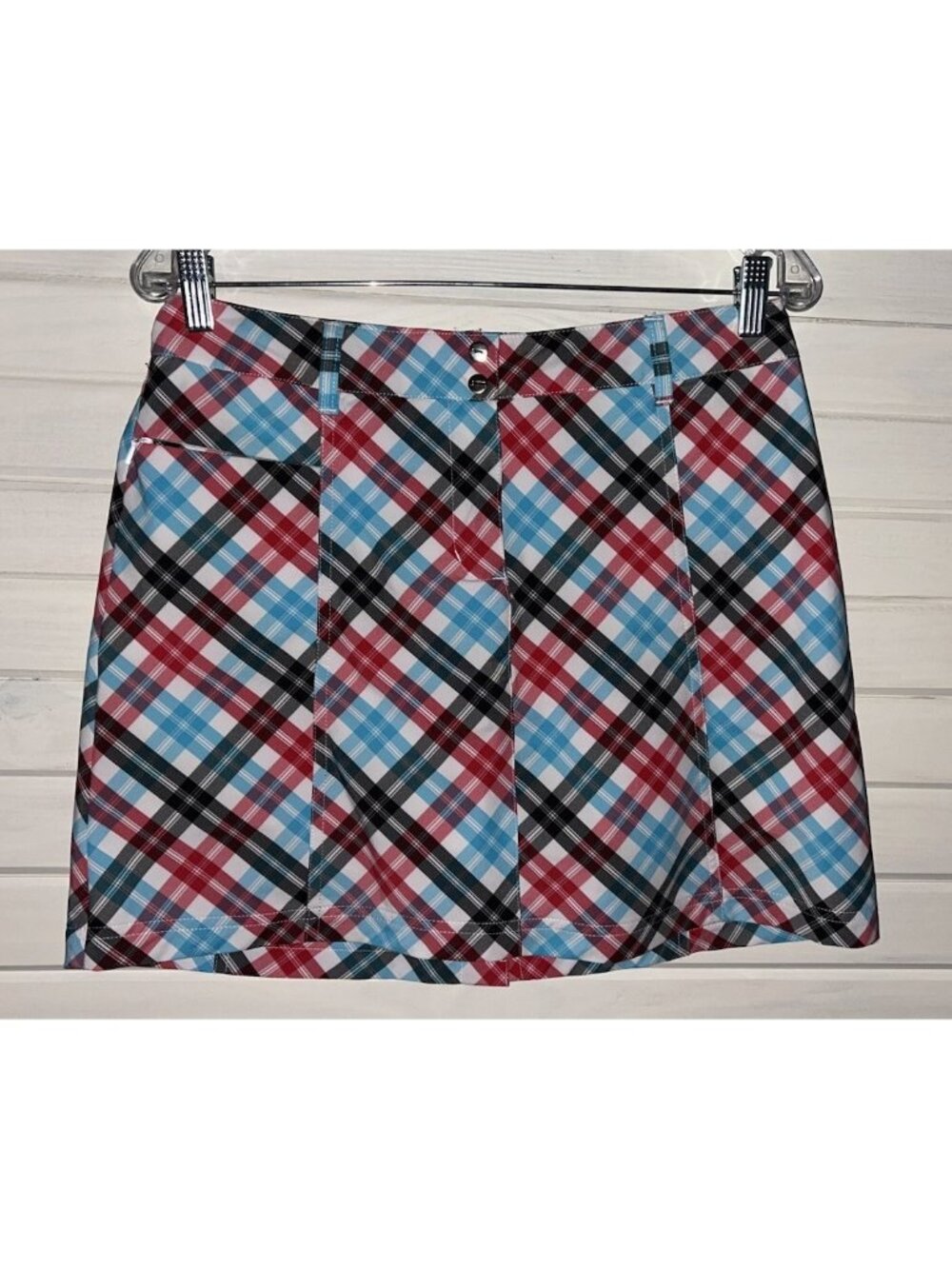 Slazenger Sz 4 Golf Tennis Skirt Skort Red Blue Plaid Stretch Pockets EUC